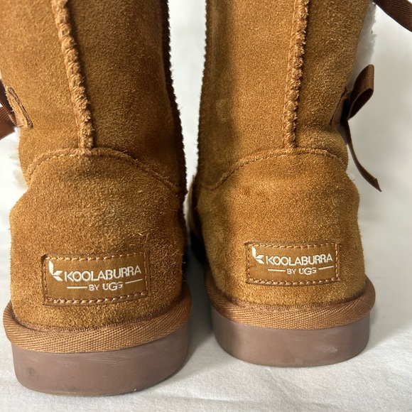 UGG Boots Koolaburra Suede Calf High Bows Tan Suede Winter Slip On (Runs Big 6) - Picture 6 of 15